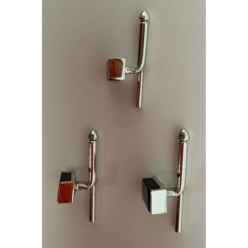 Vintage Black Stone Silver Tone Tuxedo Shirt Studs Set of 3 Formal Q010